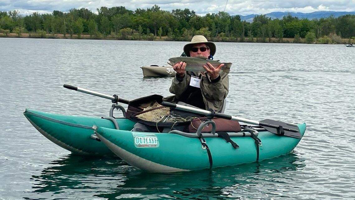 The Idaho2Fly fundraiser derby lets anglers use float tubes or pontoon boats (or bring their own) to catch rainbow trout and largemouth bass at Ron Sali’s Ranch near Eagle Island.