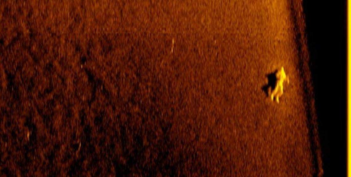 A digital sonar image of a man who Gene Ralston said had been missing for 29 years. Side scan sonar uses sound to create images such as this. Ralston’s equipment can recover bodies from more than 500 feet below the water surface.