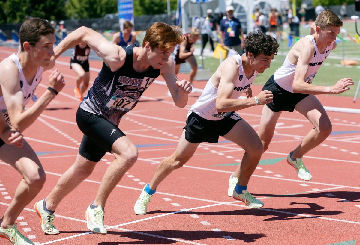 Boys take off at the start of the 5A 1,600 meters on the second day of the 5A/4A state track and field championships held on Saturday at Dona Larsen Park.
