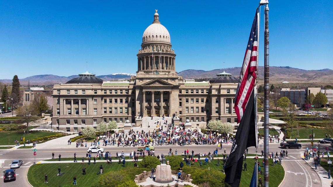 Several Idaho conservative groups organized a rally in April to protest Gov. Brad Little’s stay-home order. Hundreds of people gathered at the Idaho Capitol in open defiance.