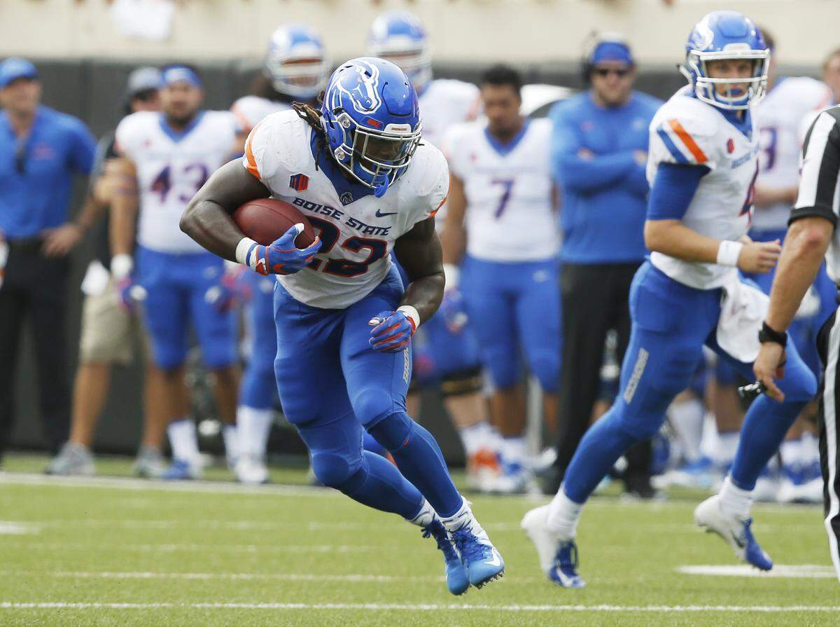 Boise State running back Alexander Mattison (22) runs against Oklahoma State in Stillwater, Okla., Saturday, Sept. 15, 2018.
