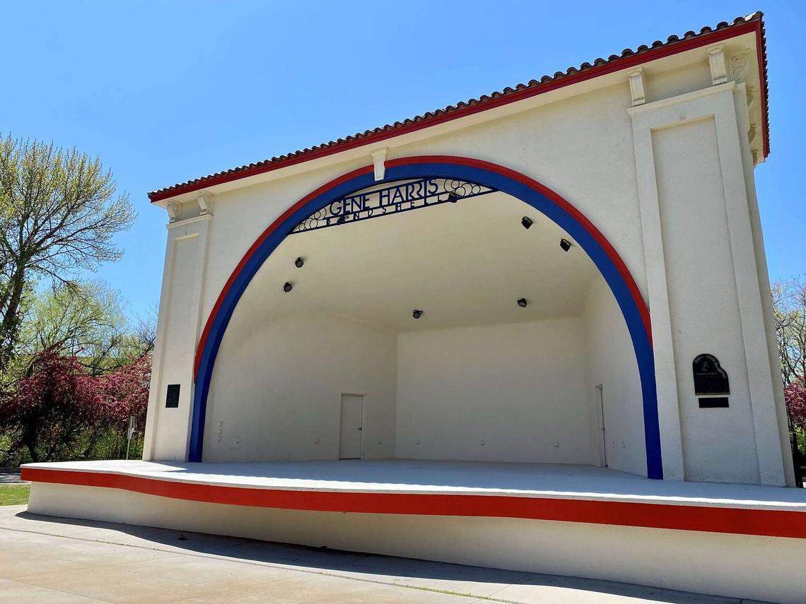 The refurbished Gene Harris Bandshell at Julia Davis Park. The bandshell was damaged by a fire in 2018.