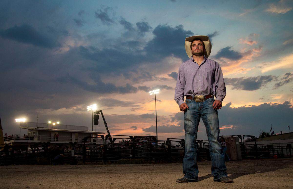 Morgan Wilde, 30, from McCammon, is professional bareback rider. He rode at Caldwell Night Rodeo.