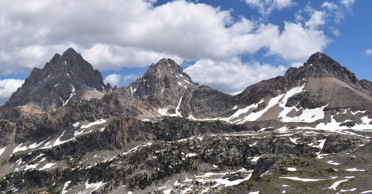 This photo shows three peaks that are part of the Grand Teton mountain range: (from left to right) Grand Teton, Middle Teton and South Teton. Idaho’s most wishlisted Airbnb has a view of the range right from its backyard.