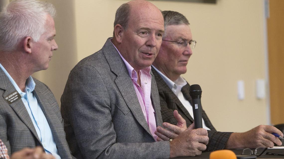 Rep. Mike Moyle, R-Star, Majority Leader of the Idaho House of Representatives, tries to explain state and city budgeting differences in relation to how property taxes are assessed and instituted. Rep. Moyle joined a group of GOP elected officials at a town meeting Tuesday, Aug. 20, 2019 at the Meridian Senior Center in Meridian.