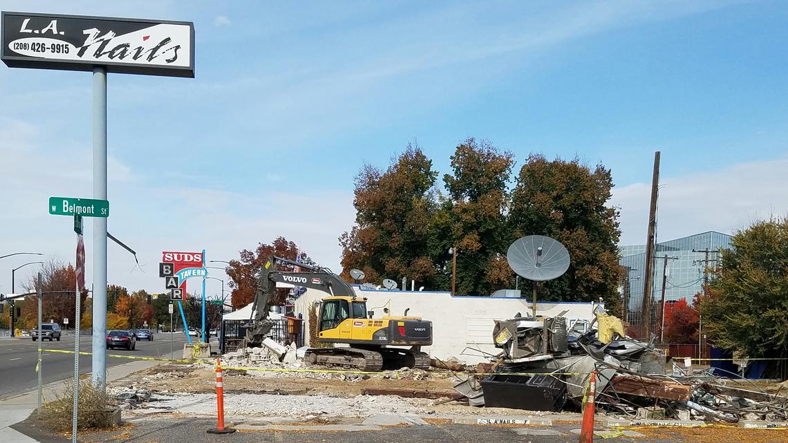Debris from the demolition of the former Cobby’s sandwich shop and L.A. Nails salon is piled up at the corner of Broadway Avenue and West Belmont Street, south of the Boise State University campus. No plans have been announced for the space.