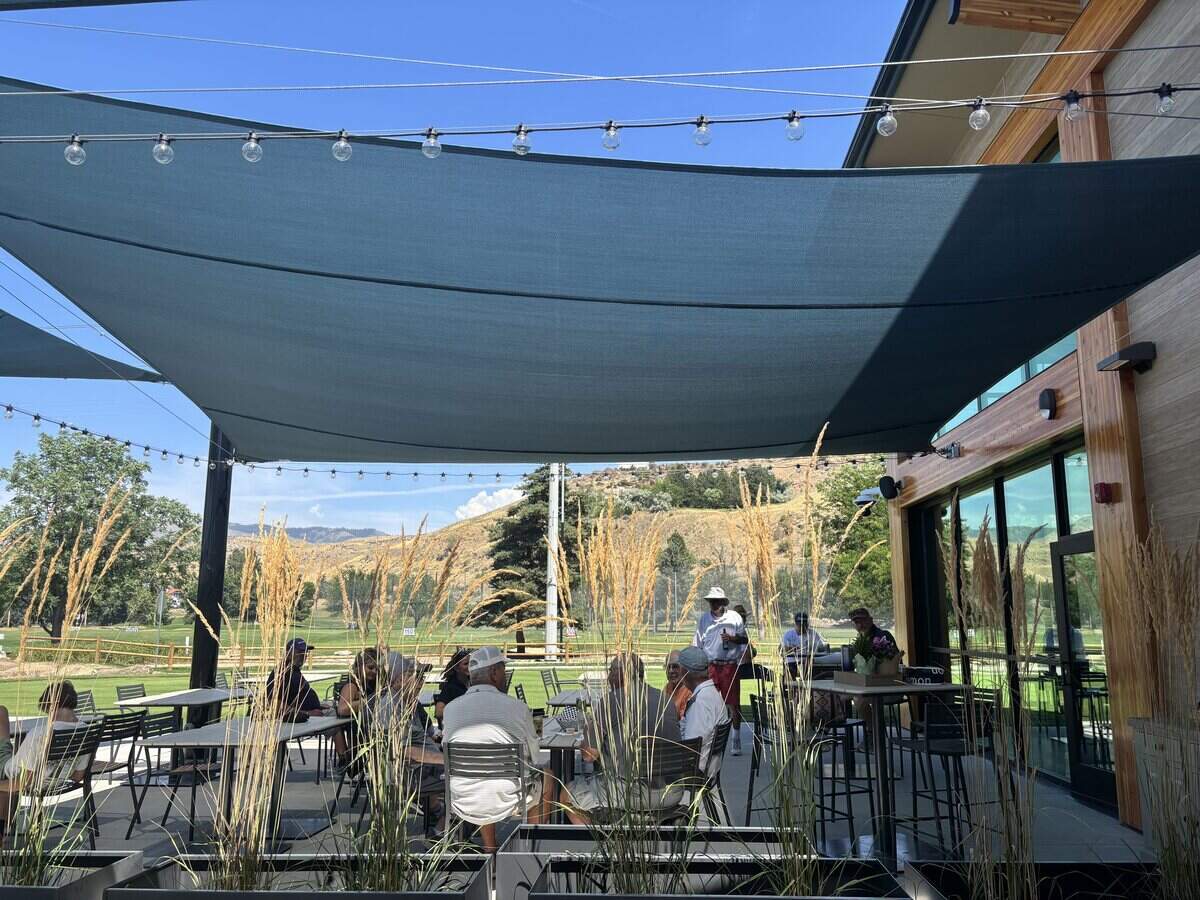 The facility includes an expansive patio looking out to Warm Springs Golf Course and the Boise Foothills.