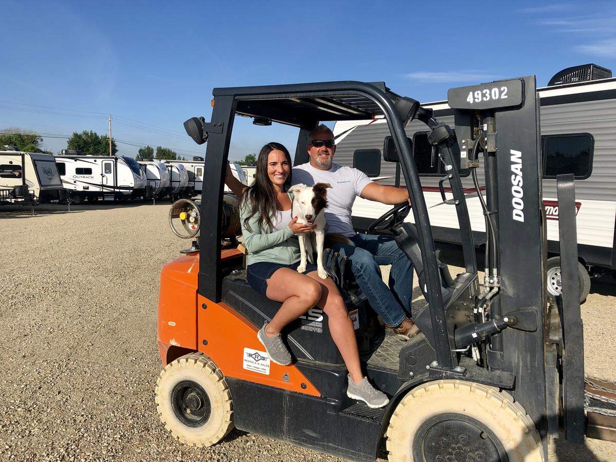 Co-owners Elizabeth Firestone and her fiance, Paul Silvis, at Elite RV Storage in Nampa. 