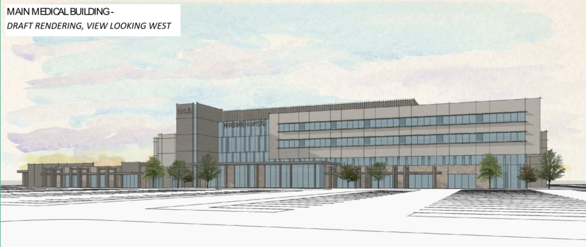 An architect’s drawing of the proposed 90-bed hospital that would be part of the Prescott Ridge subdivision.