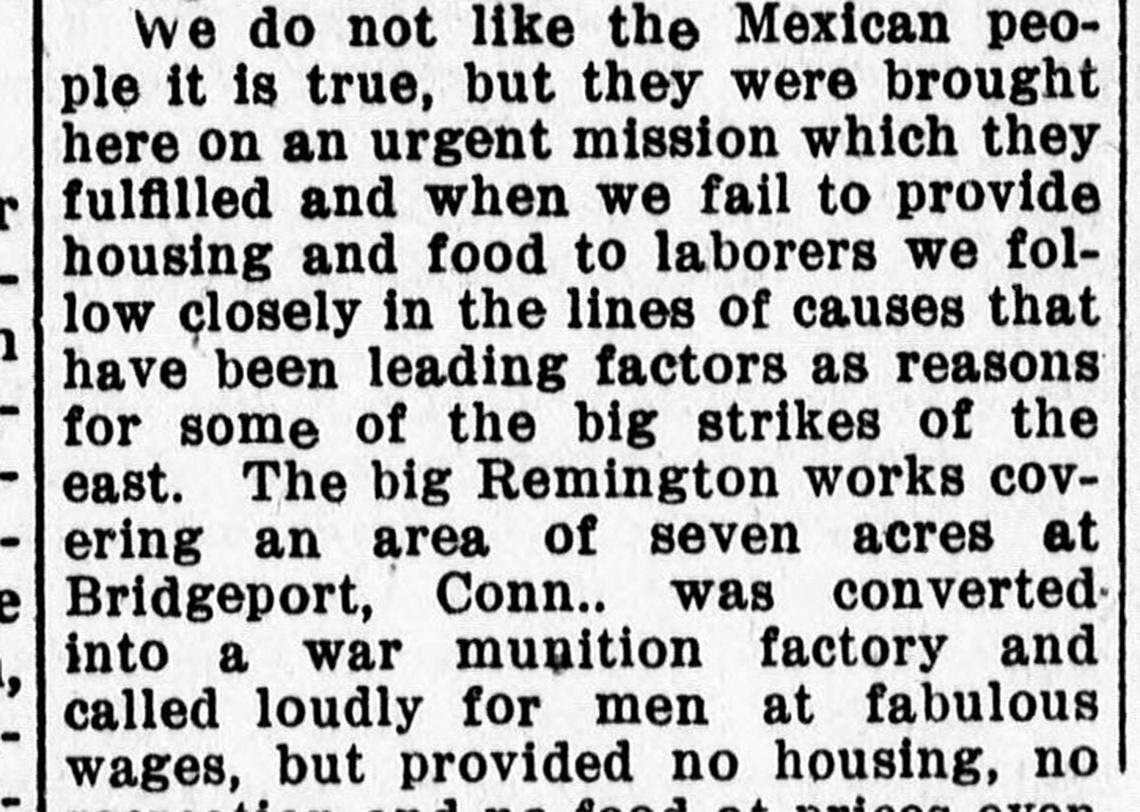 In this excerpt from an article published January 1919 in the Idaho Republican, the author discusses the dismal living conditions of Mexican workers contracted with the Utah-Idaho Sugar Company in Blackfoot.