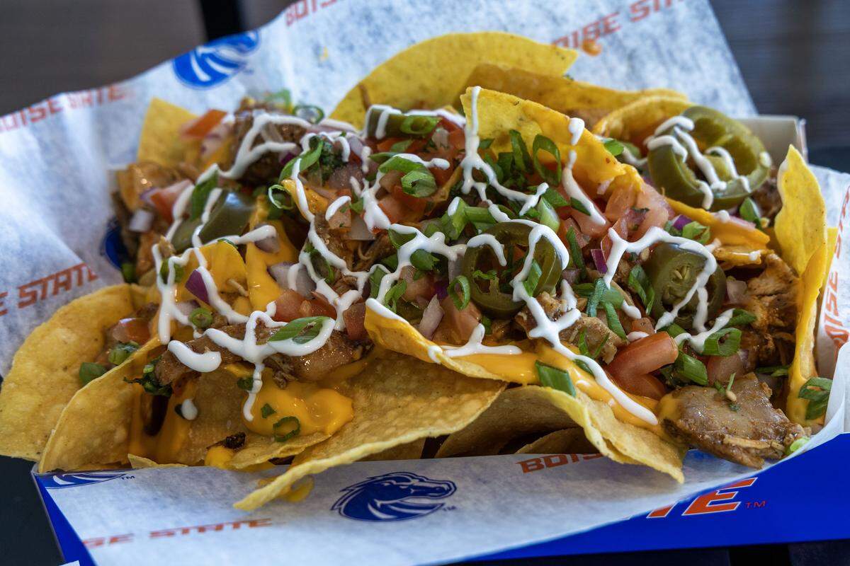 Chicken nachos, one of 10 new food concessions on the menu at at Albertsons Stadium this coming season.