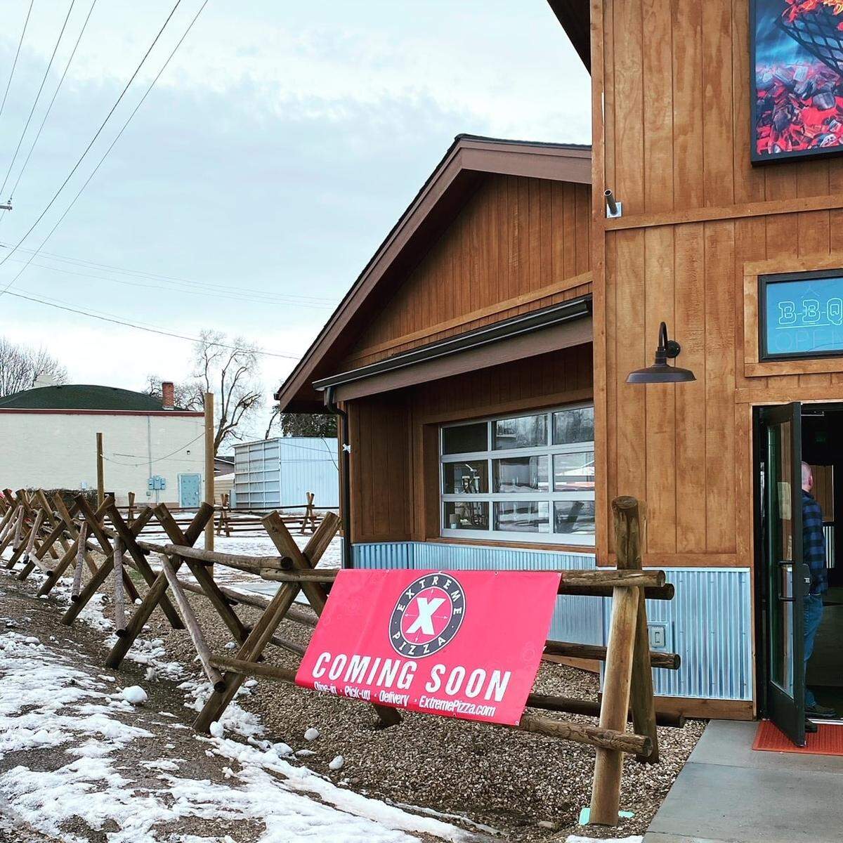 No longer coming soon (this photo was posted in February), Extreme Pizza has opened in Melba. It is in the old Owhyee BBQ building.