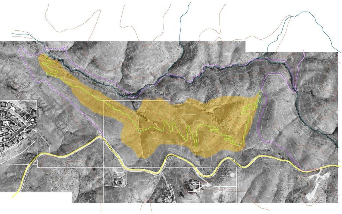 A rendering provided by Ridge to Rivers shows the proposed location of Sideshow, a downhill mountain bike trail that will connect Corrals Trail to Bob’s Trail and the 8th Street Connection.