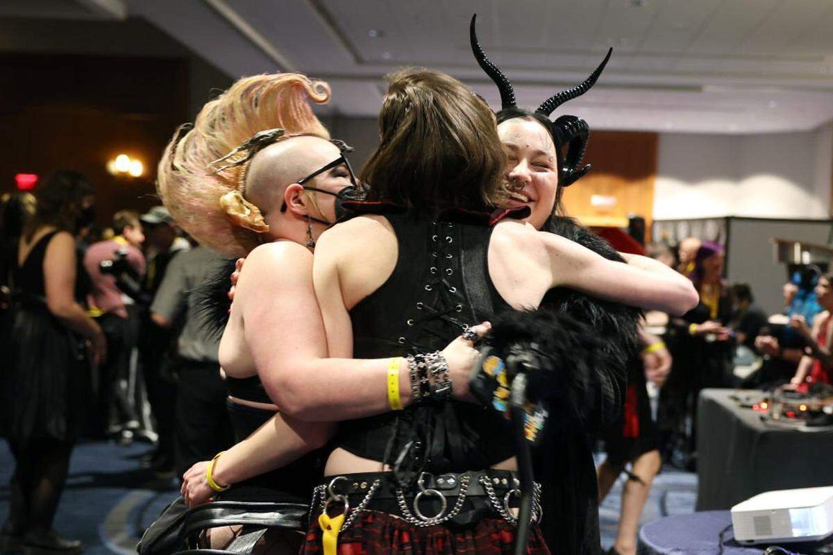People attend a “Satanic Ball” at SatanCon, hosted by the Satanic Temple, in 2023 in Boston. Activist groups protested outside of the sold-out event.