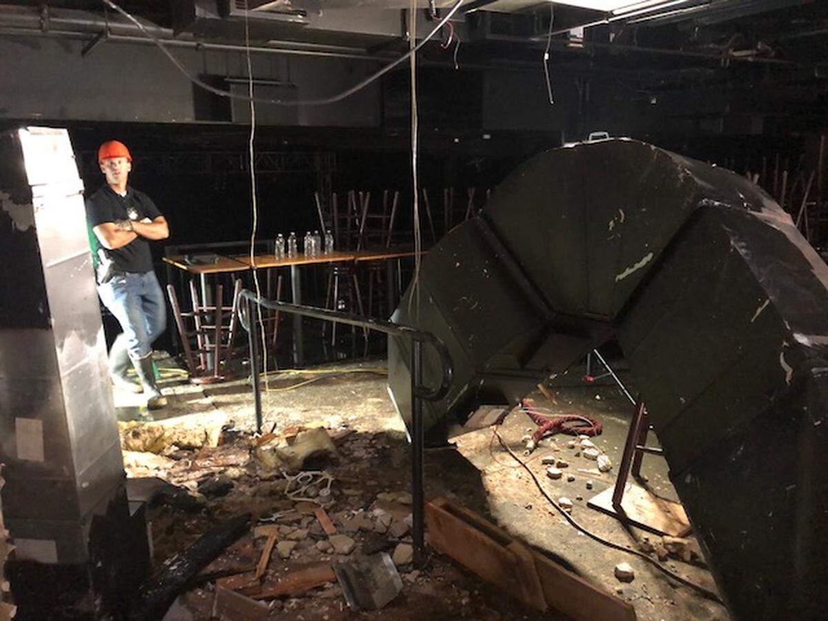 Fire, smoke and water caused extensive damage to the interior of the Knitting Factory.