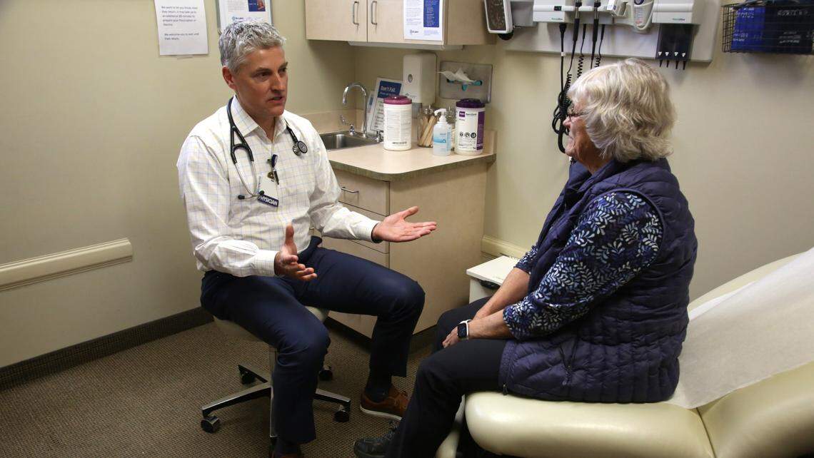 A doctor consults with a patient at St. Luke’s Health System’s internal medicine clinic in 2024. A bill moving through the Idaho Legislature would allow doctors to opt out of procedures that violate their ethical or moral beliefs.
