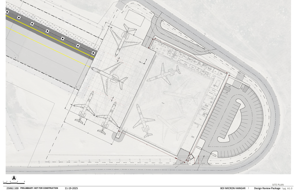The preliminary site plan for Micron’s proposed hangar at the Boise Airport.