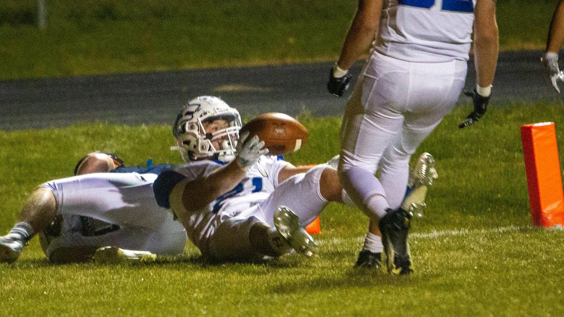 Taylor Marcum looks for the touchdown signal from the official Friday at Skyview.