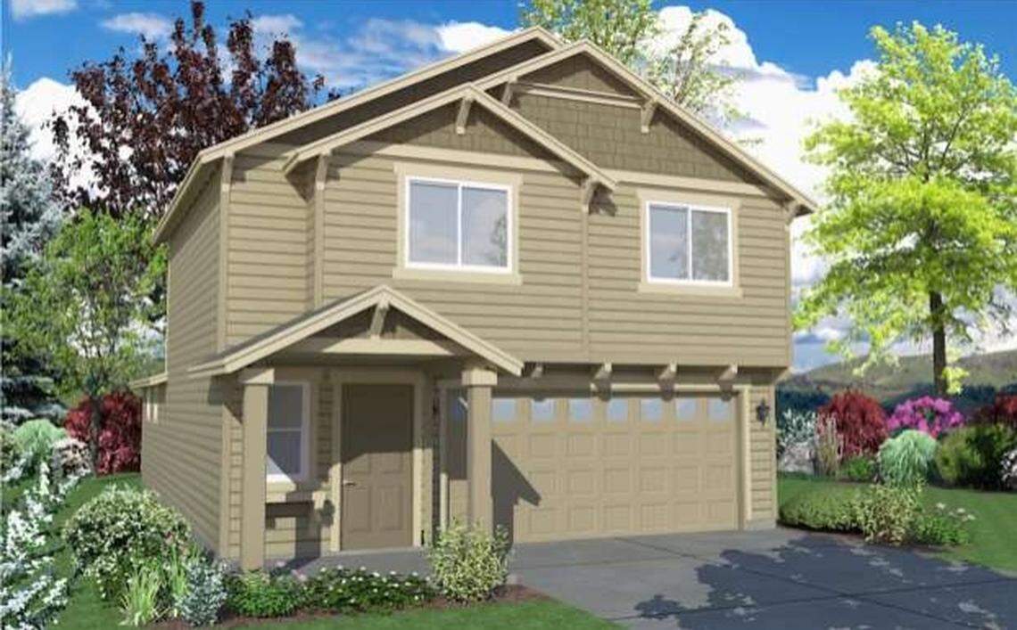 A rendering of a two-story home proposed as part of the Lucky Lane subdivision in western Boise.