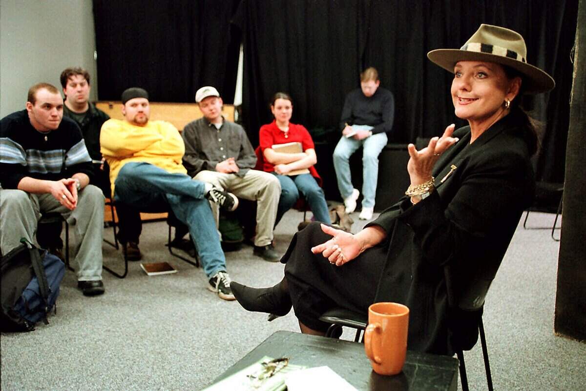 Dawn Wells, right, talks to University of Idaho theater students in Moscow about the business and marketing side of being an actor. This was in 1999, not long after she opened her theater school in Driggs.