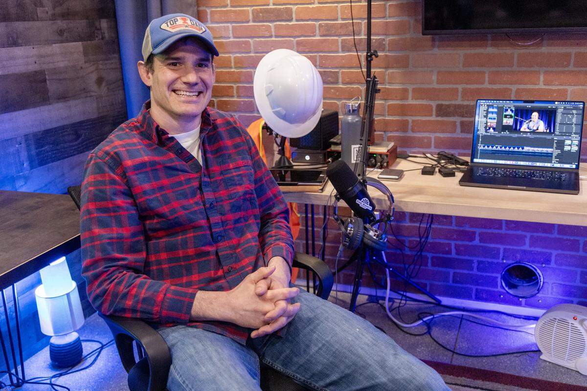 Matt Todd, host of The Ranch podcast, records an interview at his Boise-area studio, Jan. 8, 2026. The Ranch podcast has featured interviews with many Idaho politicians and public figures.