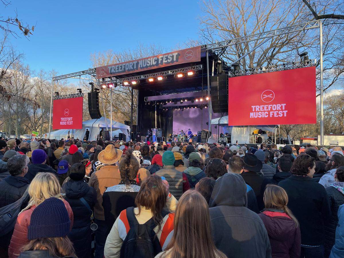 In this March photo, Australian rock band Amyl and the Sniffers performs on the Main Stage in Julia Davis Park at Treefort Music Fest.