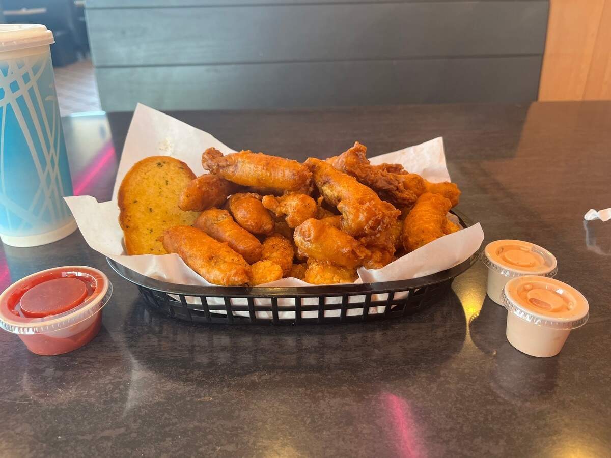 Westside Drive In’s finger steaks come with a slice of garlic break, tots, fry sauce and marinara sauce.
