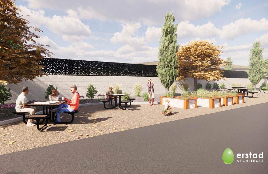 The shelter would have outdoor space for walking and sitting.