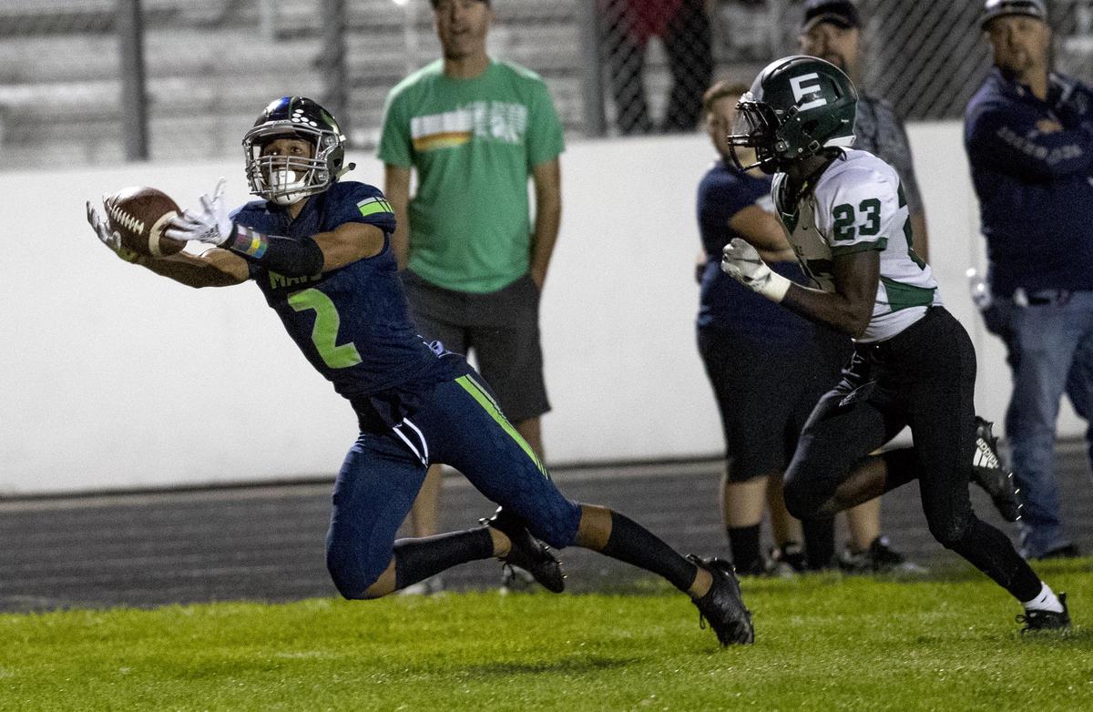 Mountain View;s K.J. Lynch lays out for a touchdown pass against Eagle on Sept. 14.
