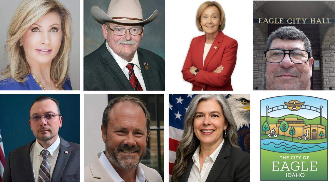 Candidates for Eagle City Council, from left, top row, Beth Haney, Steve Bender, Nancy Merrill, Tom Letz; bottom row, Robert Gillis, Kenny Pittman and Danielle Davis.