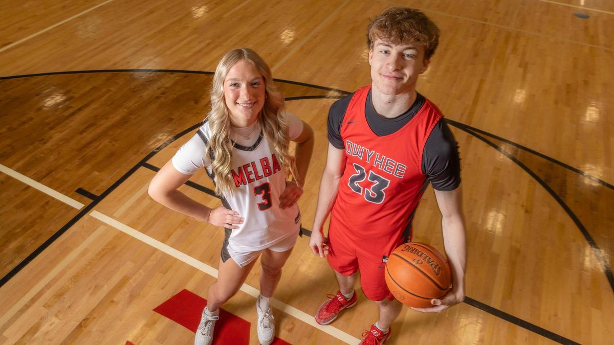 Melba’s Tariah Carter, left, was voted the 3A All-Idaho Girls Basketball Player of the Year while Owyhee’s Boden Howell was voted the 6A All-Idaho Boys Basketball Player of the Year.