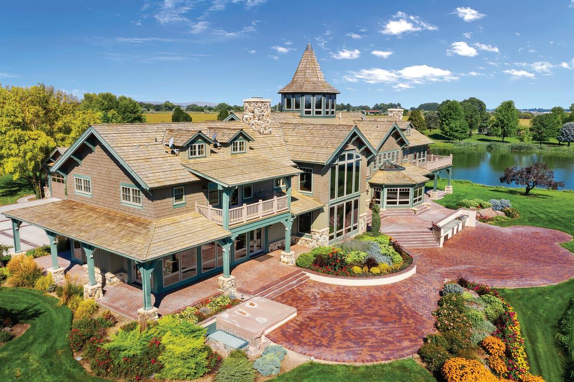 The dome-like structure can be seen in this aerial view of the main 9,000-square foot owner’s lodge.