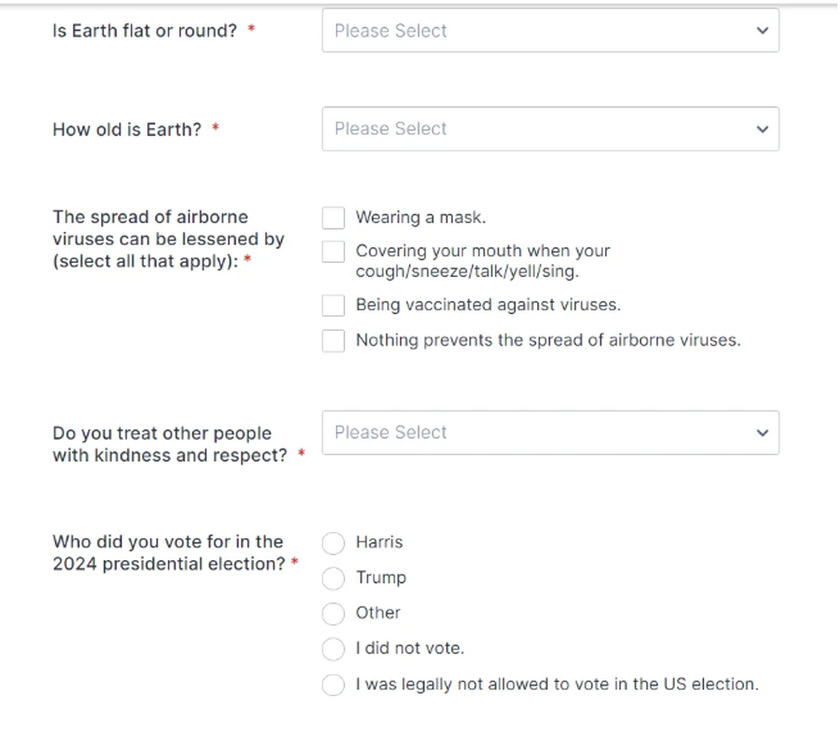 Part of a questionnaire that University of Idaho student Michael Leggett says his Moscow, Idaho, landlord included as part of an apartment-rental application.