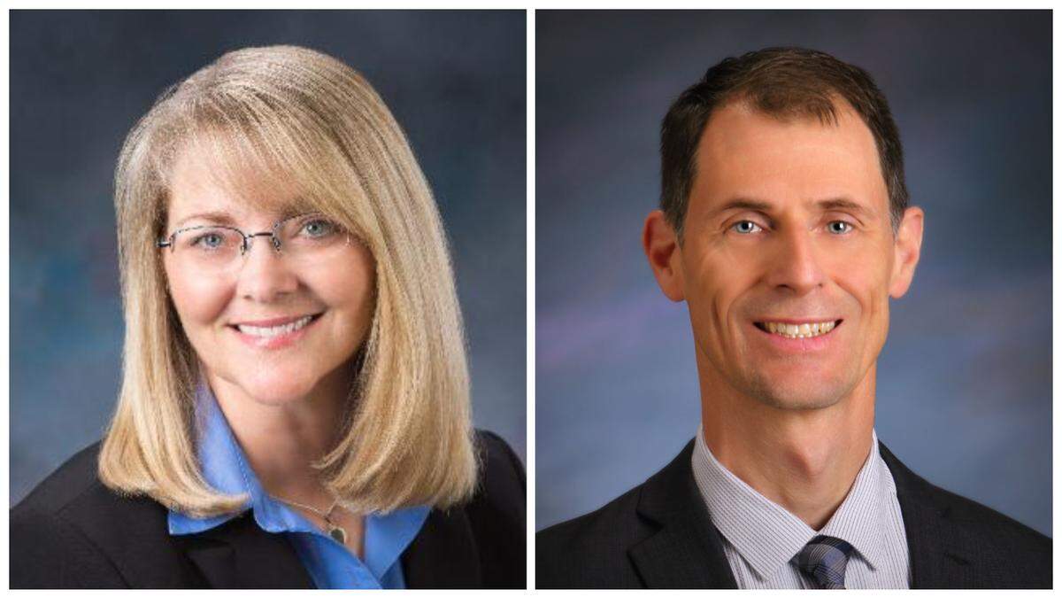Rep. Wendy Horman, left, and Matt Freeman, executive director of the Idaho State Board of Education.