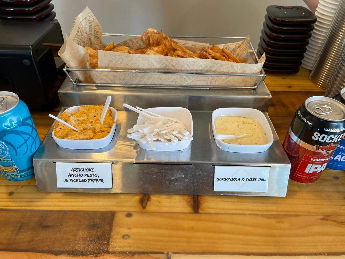 When you walk up to the counter, you’ll be tempted by free samples of freshly made chips and dipping sauces.