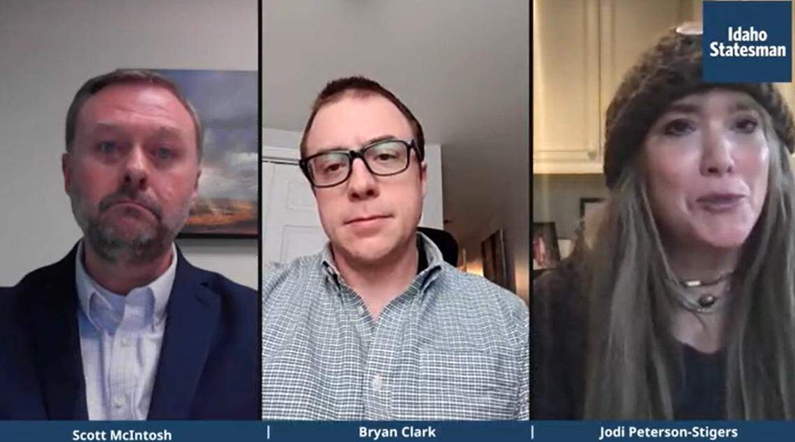 Jodi Peterson-Stigers, right, executive director of Interfaith Sanctuary, takes part in Lunch with The Idaho Way to talk about homelessness and those who are housed at the Red Lion hotel in Boise.