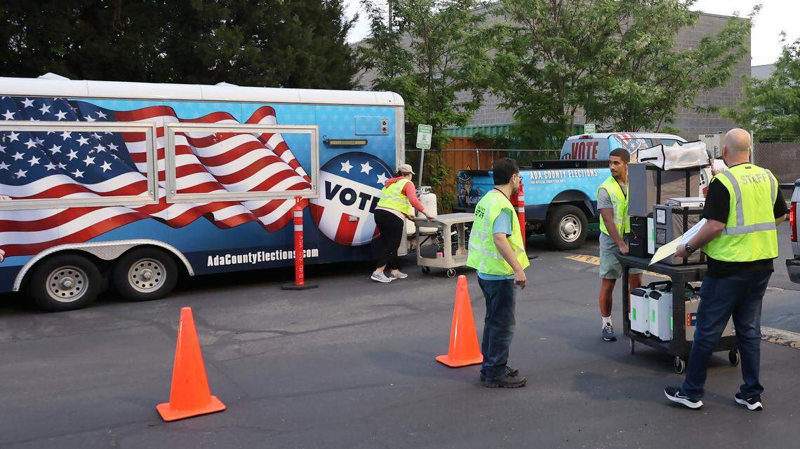 Ada County poll workers at the Elections Office collect voting machines, paper ballots and other election supplies from each of the county’s 197 precincts after the May primary election.