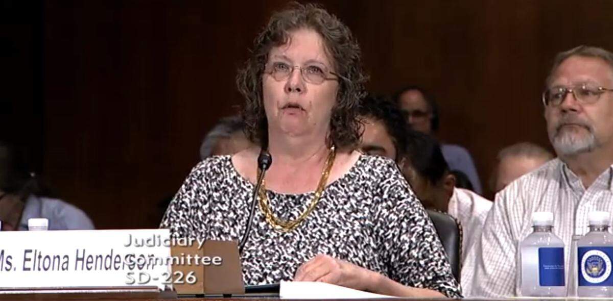 Tona Henderson, of Emmett, talks about tracking family and friends who developed cancer, believed as a result of radiation spread by 1950s American nuclear tests, during a June 27, 2018 hearing on expanding compensation to people exposed to that radiation.