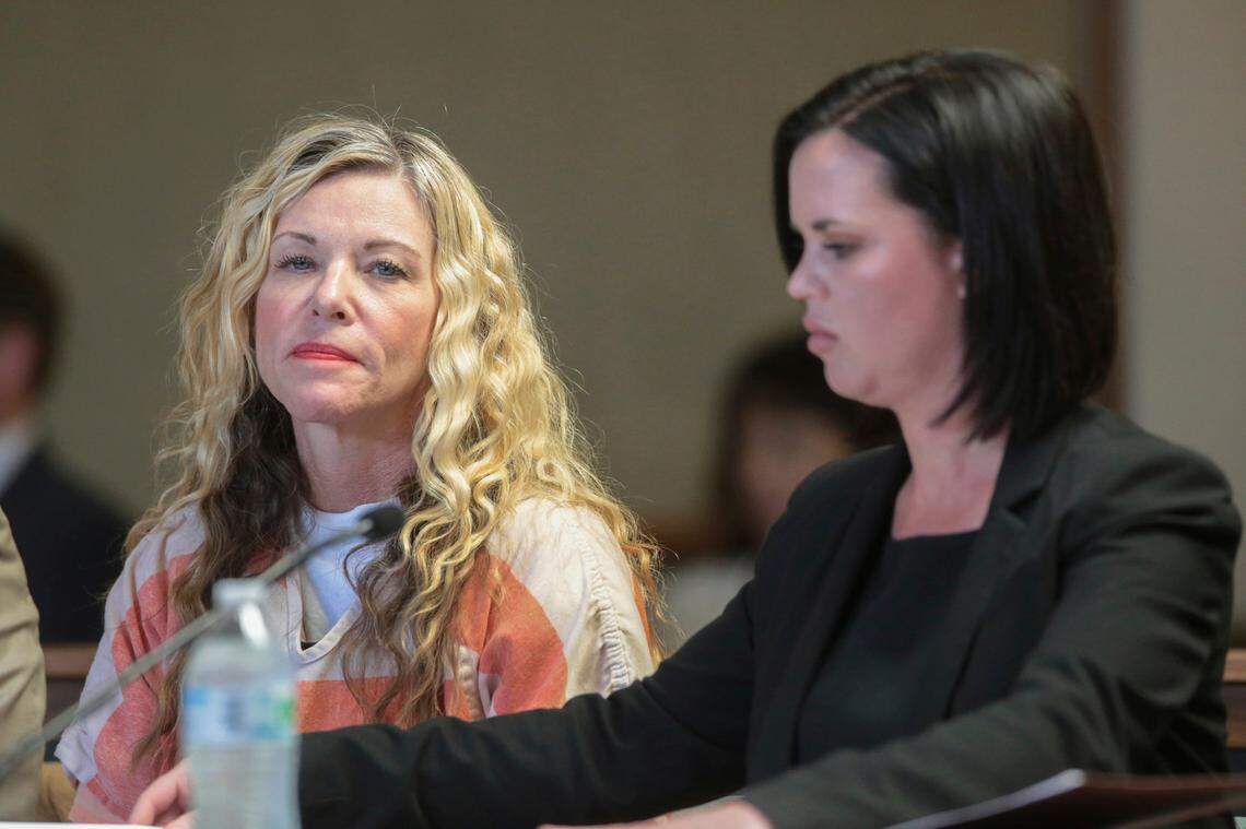 Criminal defense attorney Edwina Elcox, right, at a murder case hearing for defendant Lori Vallow Daybell in March 2020 in Rexburg. Vallow Daybell was convicted in 2023 of murdering her two children and sentenced to life in prison.