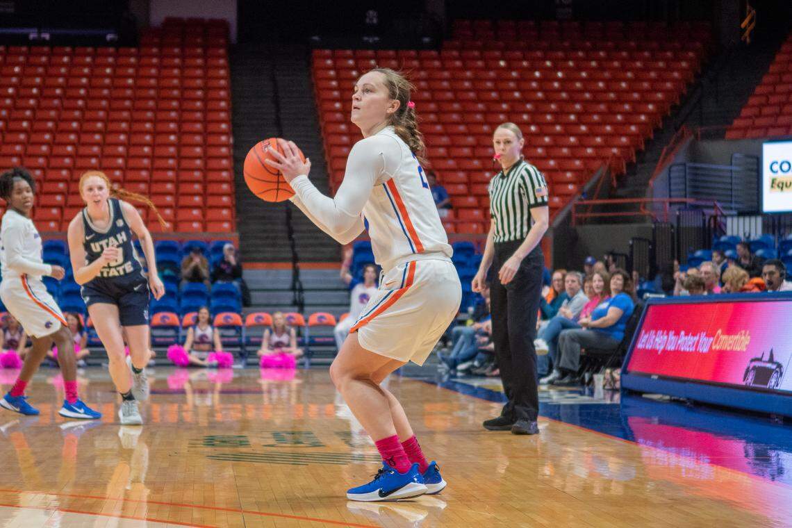 Senior guard Riley Lupfer had 20 points, six rebounds and two assists in Boise State’s 58-56 loss to Utah State on Saturday at ExtraMile Arena.