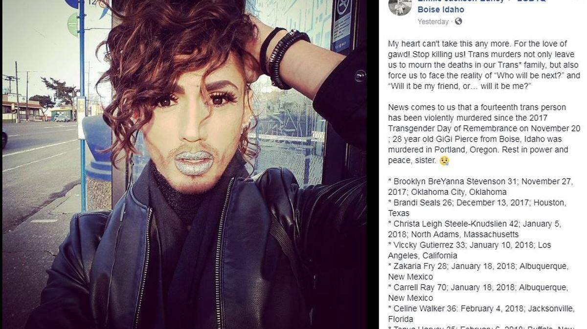 A memorial post for Gigi Pierce on the LGBTQ Boise Idaho Facebook group includes a list of other transgender women who've been killed in 2018.