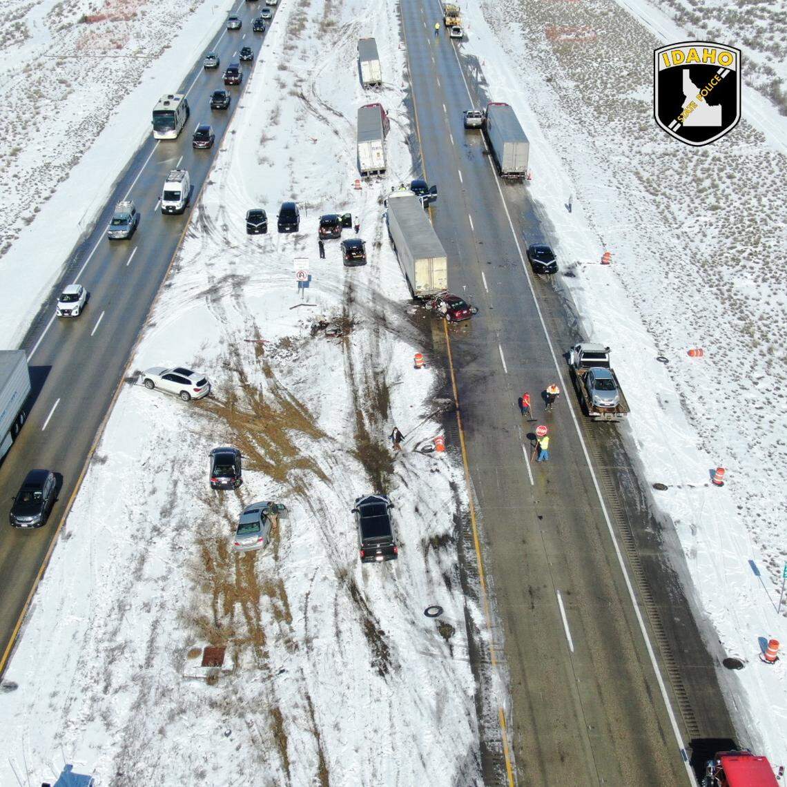 Idaho State Police said the agency responded to dozens of crashes on Monday morning.