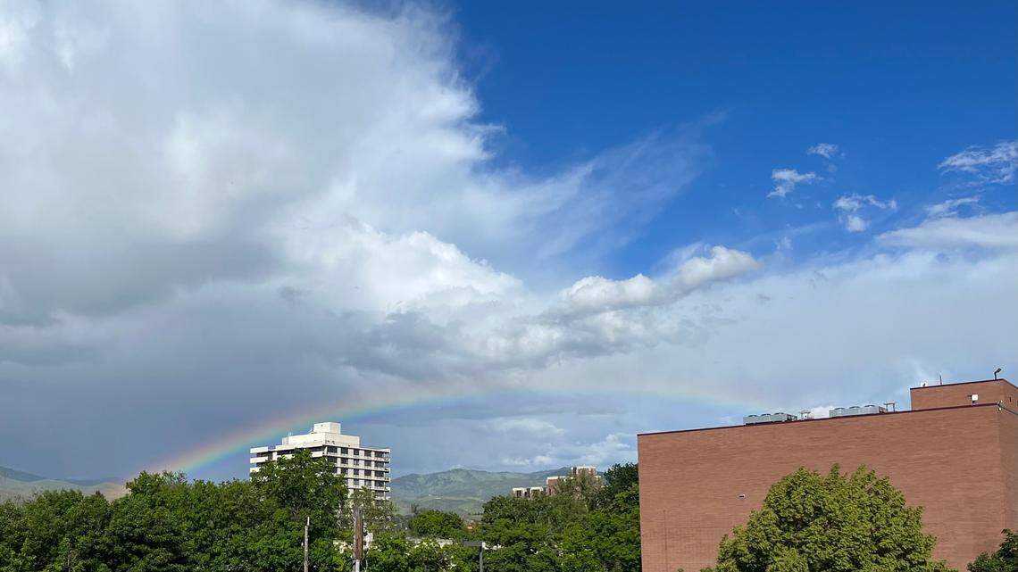 A rainbow appeared above the Boise Foothills.