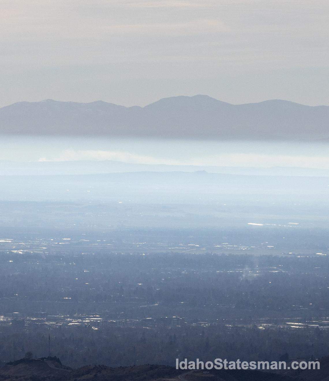 A cold-air inversion is visible looking south to the Owyhee Mountains on Saturday, Nov. 27, 2021.