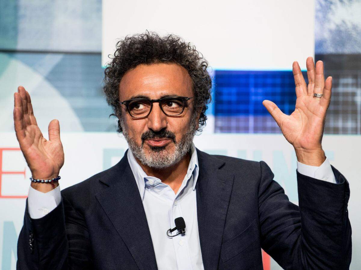 Hamdi Ulukaya, chairman and chief executive officer of Chobani, speaks during the CEO Initiative event in New York in 2017.