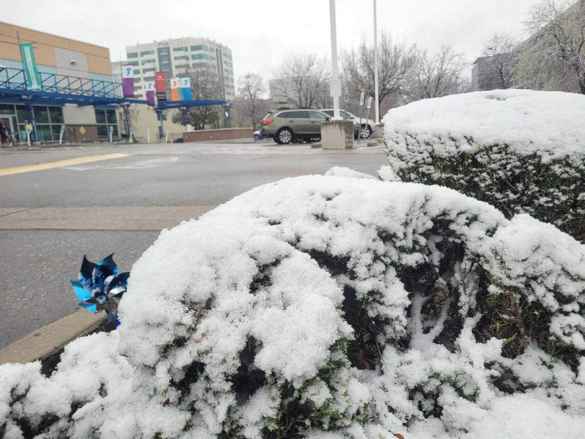 Snow fell on Sunday morning and is expected to continue through Thursday.