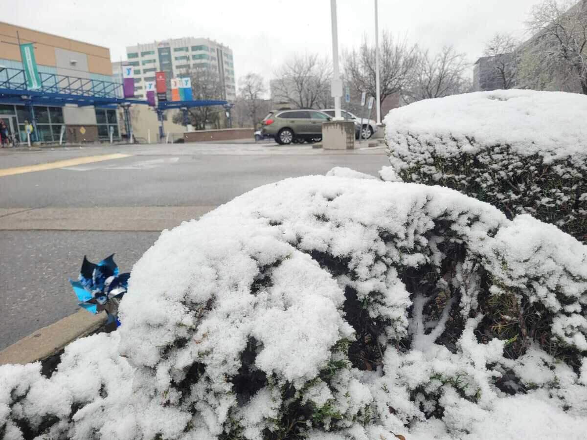Snow fell on Sunday morning and is expected to continue through Thursday.