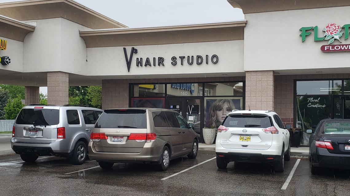 Four cars were parked Wednesday morning in front of V3 Hair Studio in Meridian. The salon reopened on Saturday in defiance of Gov. Brad Little’s stay-home order.