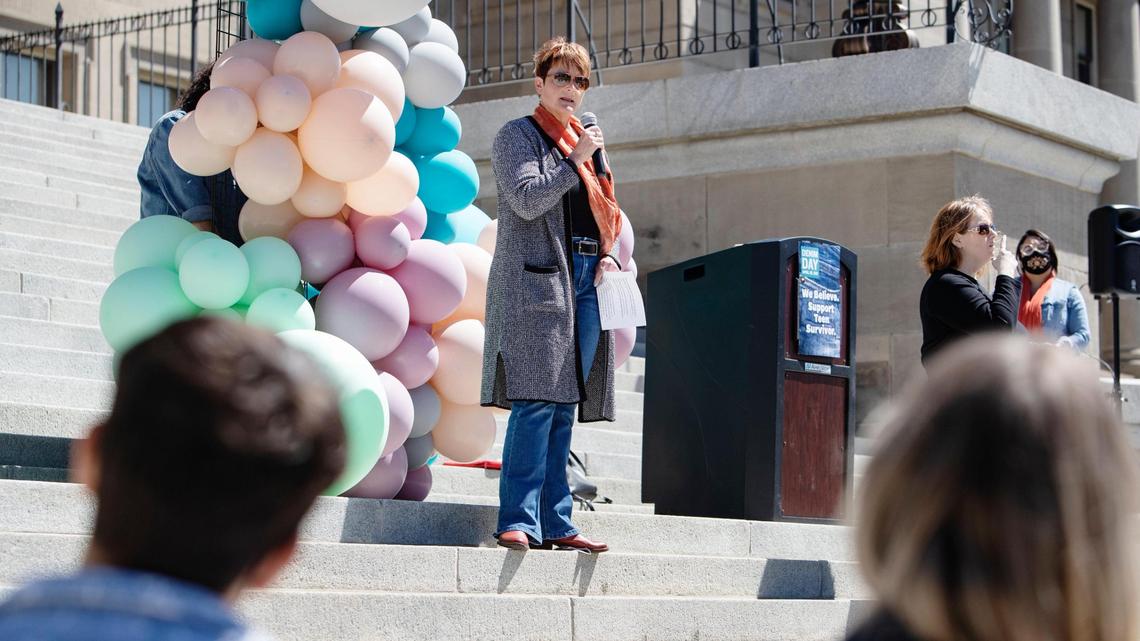 Idaho Sen. Melissa Wintrow, D-Boise, shown here speaking at a rally hosted by The Idaho Coalition Against Sexual & Domestic Violence in 2021 on the Capitol steps, says the far right’s latest attack on the LGBTQ community harms Idahoans.