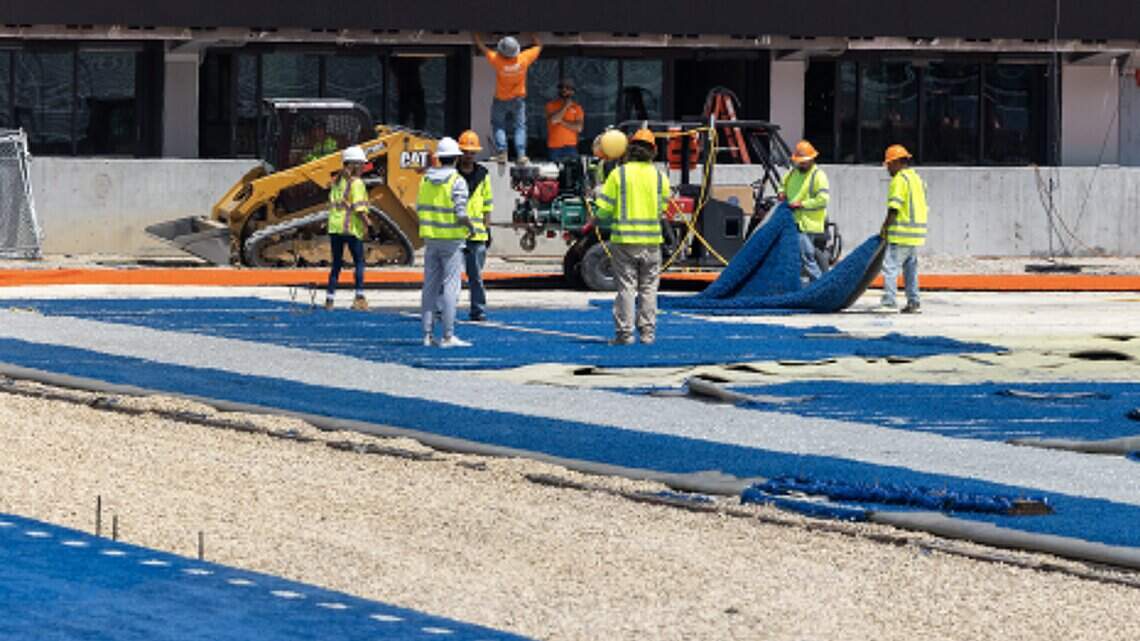 Boise State’s blue turf replacement is moving along. Check out the progress